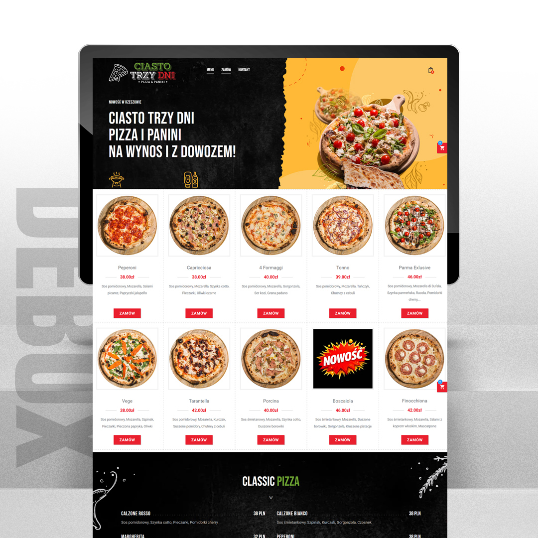 Nowoczesna strona WWW z menu online dla pizzerii
